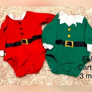 Carters Santa & Elf Onesies, Size 3 Months